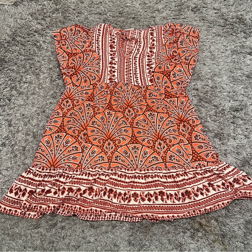 3/$15 Bohemian Orange and Red Patterned Dress